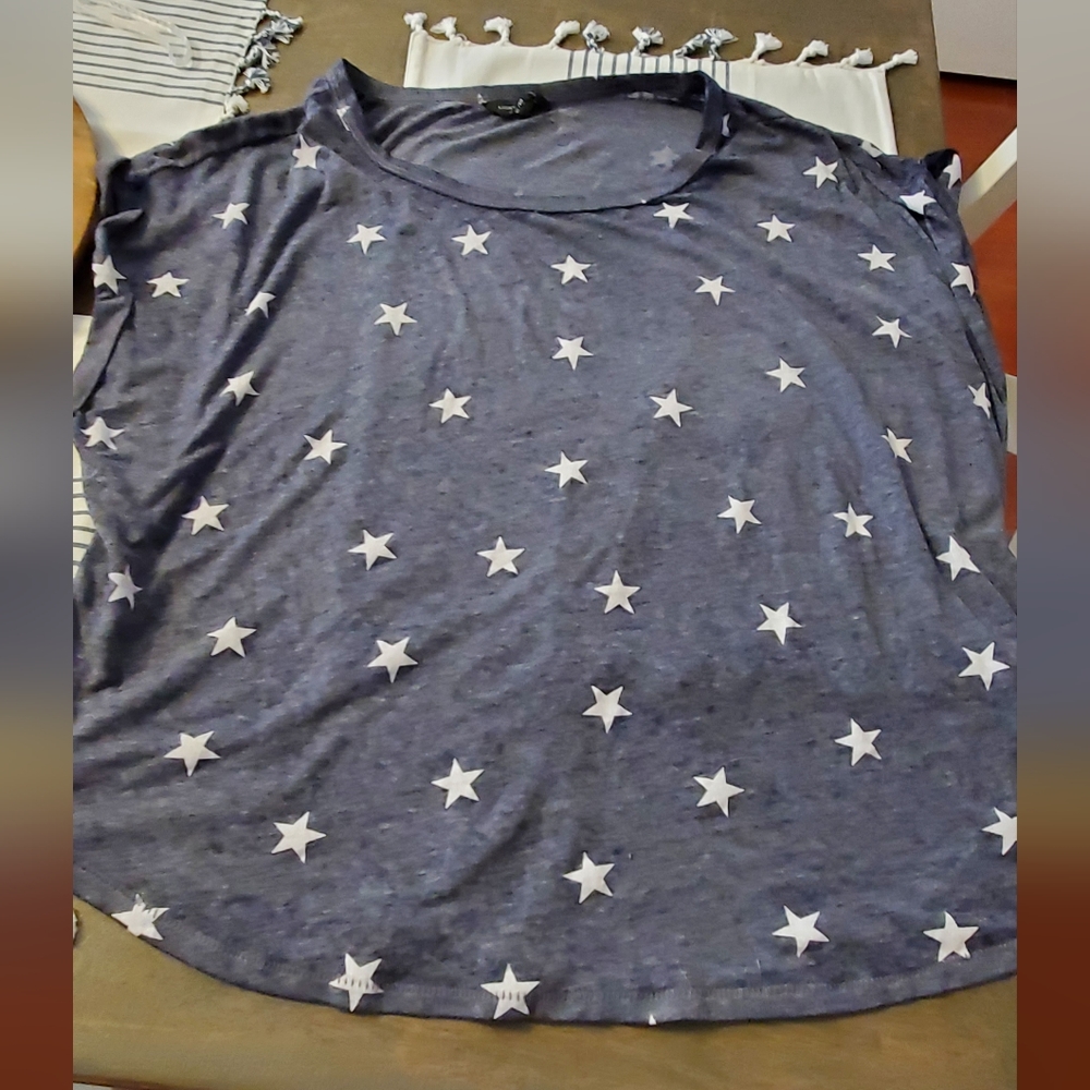 Lucky Brand blue shirt with stars, cap sleeve